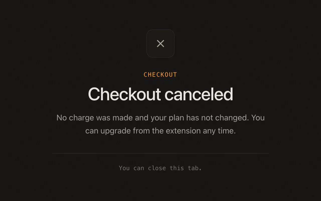 Checkout canceled screen, dark theme
