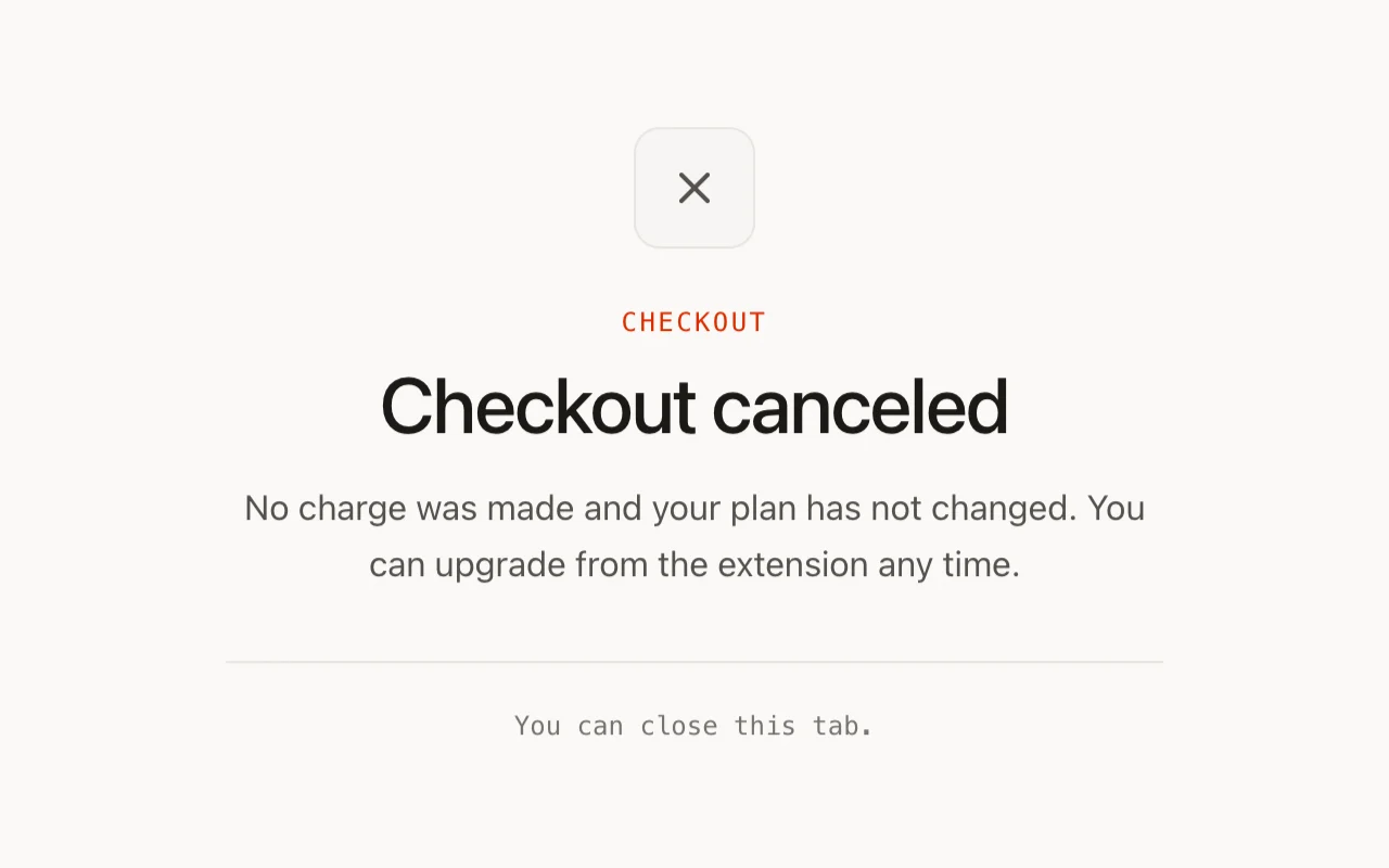 Checkout canceled screen, light theme