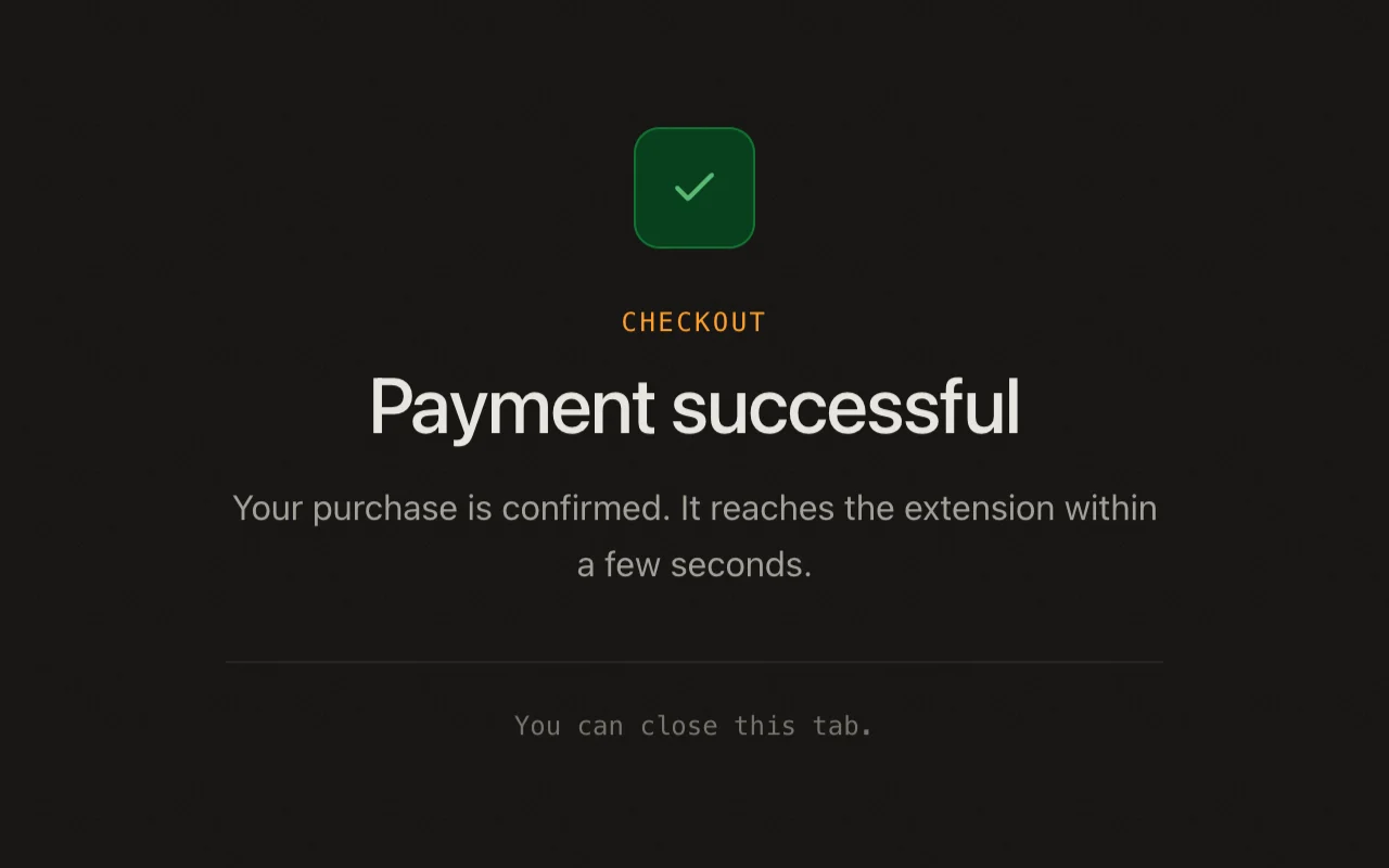 Payment successful screen, dark theme