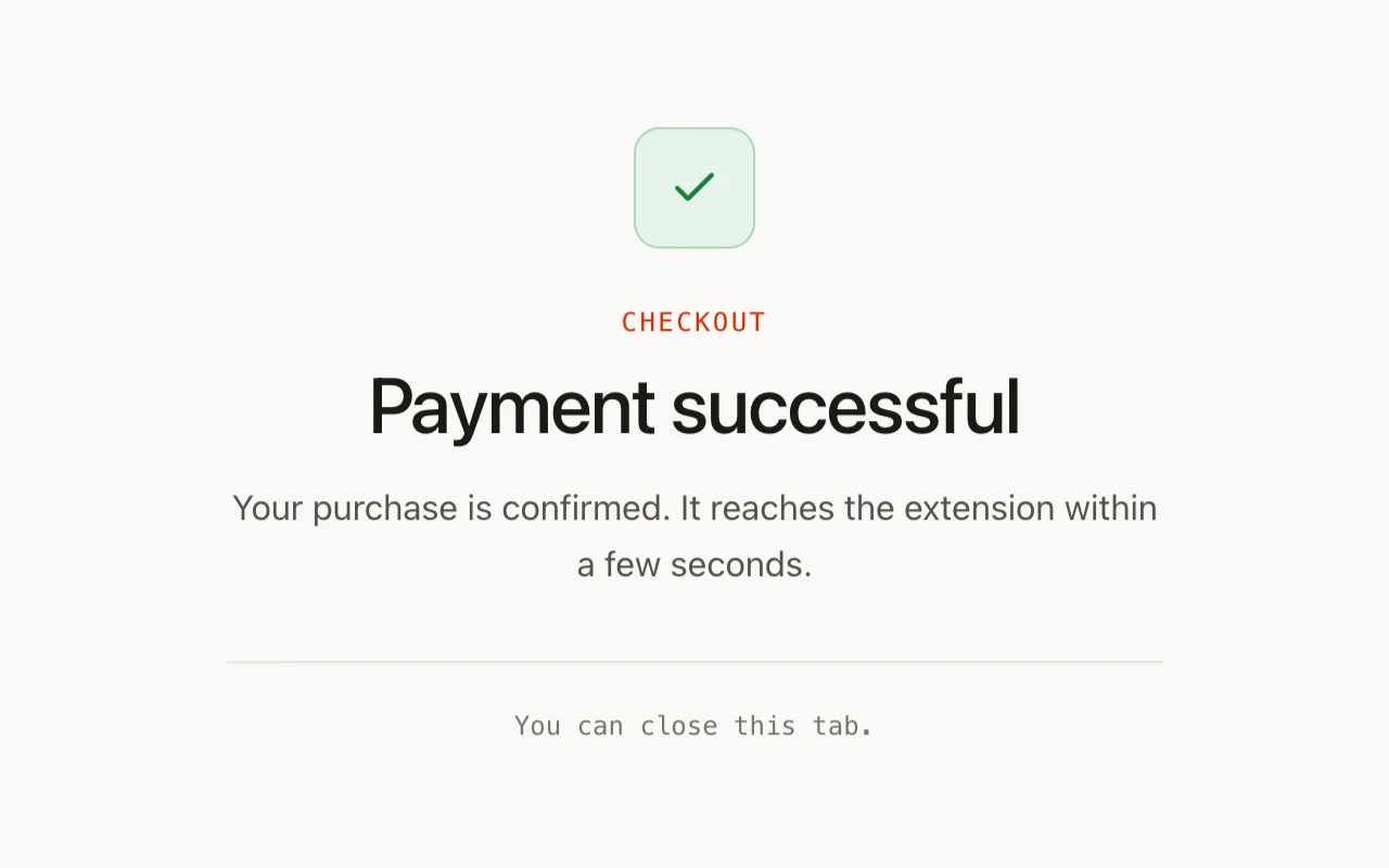 Payment successful screen, light theme