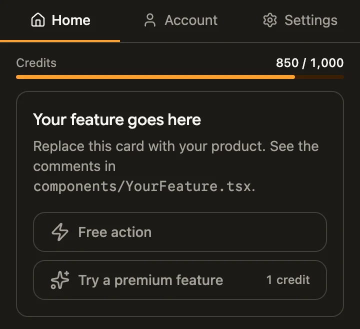 Credits screen, dark theme