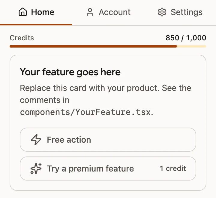 Credits screen, light theme