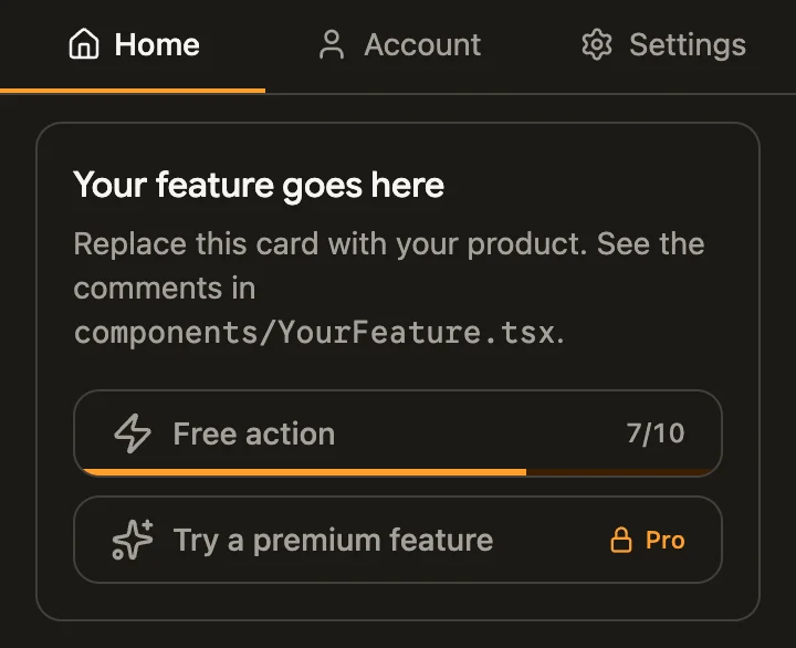 Home screen, dark theme