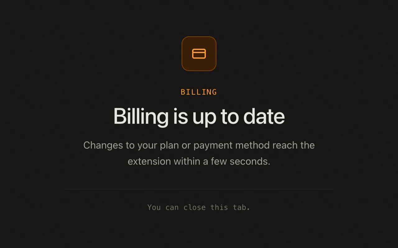 Back from billing screen, dark theme