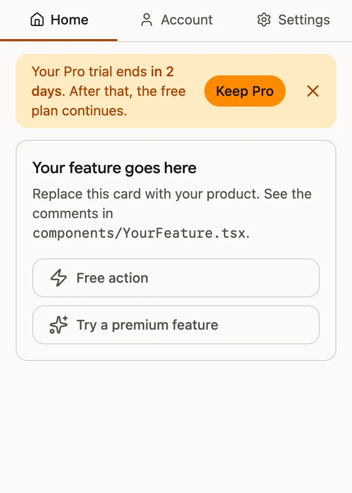 Side panel screen, light theme