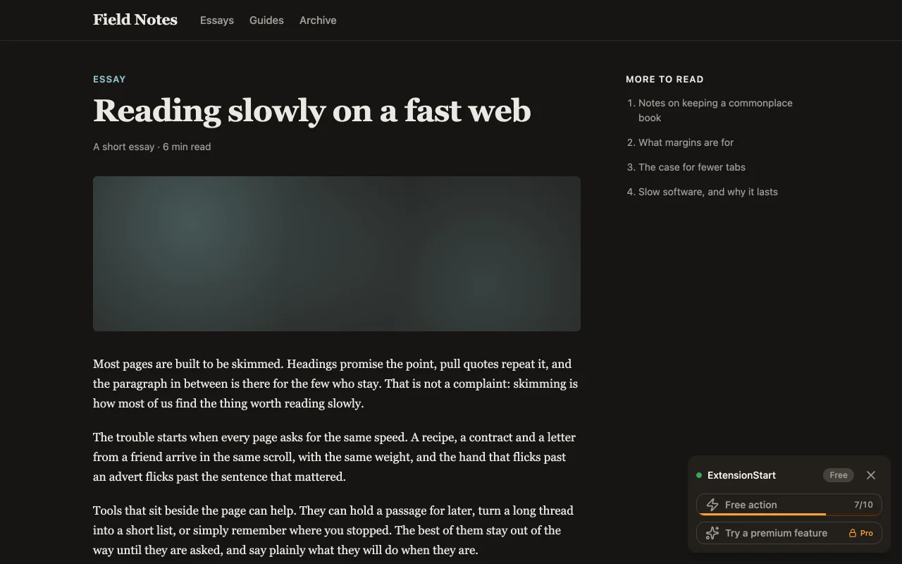 On any page screen, dark theme