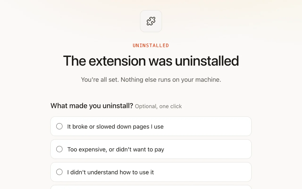Uninstall survey screen, light theme